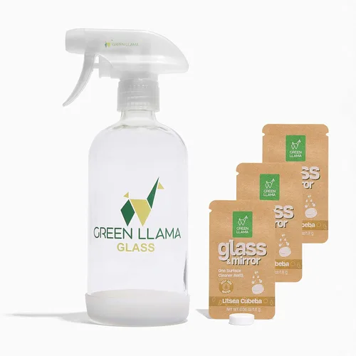Vista 8 de Green Llama Spray de limpieza ecológico para vidrio y espejo, botella de vidrio de 16 onzas, 1 tableta de recambio, aroma Listea Cubeba, natural