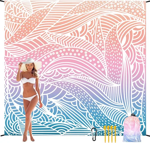 Vista 12 de HIHOHO Manta de Playa, Manta de Playa a Prueba de Arena, Impermeable de Secado Rápido Ligera Manta de Picnic Azteca para Exteriores 79" X