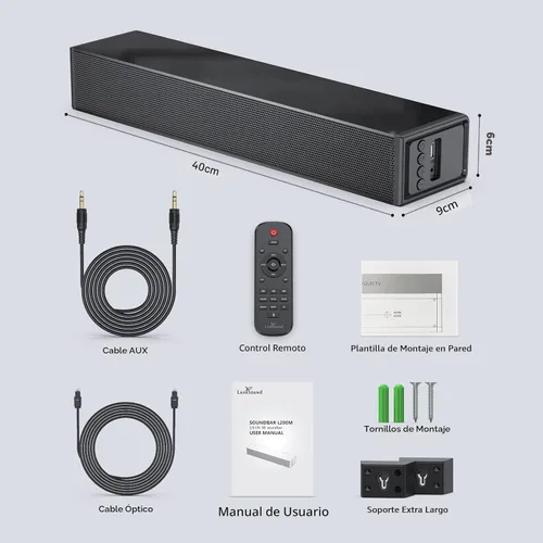 Vista 7 de LARKSOUND Barra de sonido pequeña para TV, PC, juegos, sistema de sonido envolvente, mini barra de sonido de altavoz de TV con conexiones