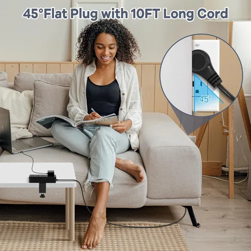 Vista 9 de Regleta de Energía con Abrazadera para Escritorio - Estación de Carga Rápida USB C de 20W - Regleta de Energía para Escritorio con Enchufe Plano