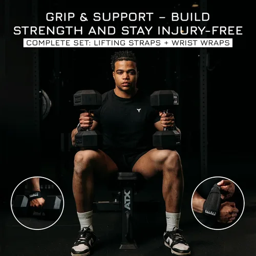 Vista 2 de Correas de gimnasio Breaking Limits Correas de levantamiento de peso para muñecas Paquete – Correas de levantamiento para entrenamiento