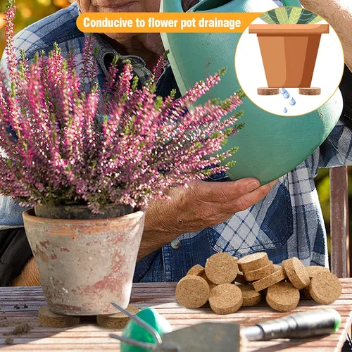 Vista 8 de Biubee 60Pcs Invisible Pot Feet with Non-Slip Surface- Sturdy Cork Plant Riser Pot Feet for Outdoor Planter Drainage, Solid Corkwood Planter Lifter