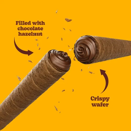Vista 4 de Bauducco Rollos de oblea, chocolate y avellana, 14.1 onzas (paquete de 1) – Galletas rellenas de crema crujiente – Palitos de oblea enrollados