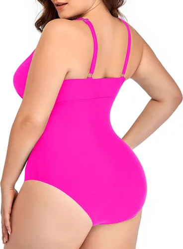 Vista 3 de Daci - Traje de baño sexy para mujer de una sola pieza talla extra grande con cuello en V sin espalda