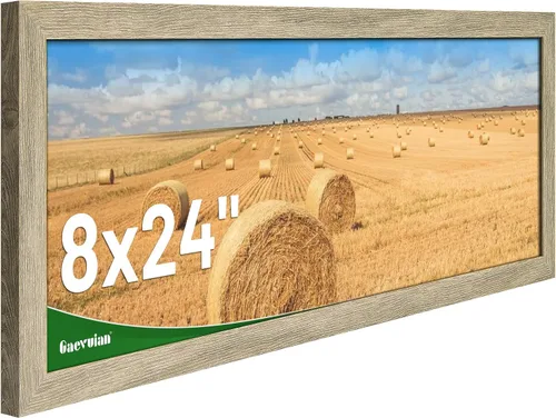 Portarretratos de 8 x 24 pulgadas, marco de póster con patrón de madera envejecida estilo granja de 8 x 24 pulgadas, pantalla con plexiglás, marco