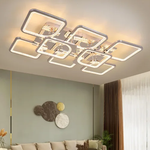 Vista 11 de Lámpara LED de techo regulable, 5 luces de techo de 23 pulgadas, montaje empotrado, lámpara de 80 W para sala de estar, dormitorio, cocina