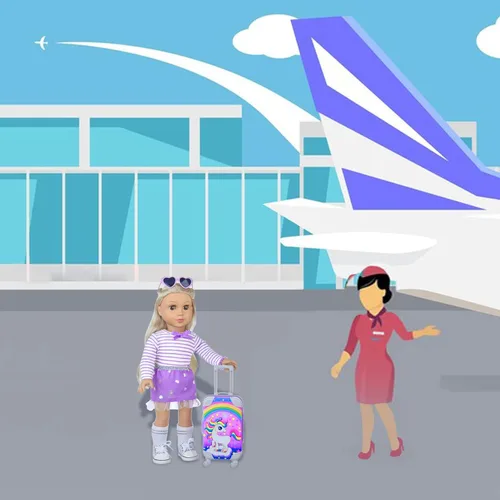 Vista 6 de DONTNO 29 piezas de ropa y accesorios para muñecas americanas, lindo juego de viaje para muñeca de 18 pulgadas - traje de muñeca morado, maleta