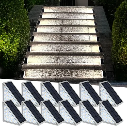 Vista 10 de AUDLES Luces LED Solares para Escalones Impermeables Luces de Escalera para Exteriores, Luz Solar de Cubierta Blanca Cálida IP67 Luces de Decoración