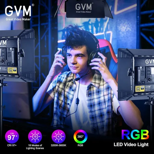 Vista 4 de GVM RGB - Kit de iluminación de video LED 800D con control de aplicación, kit de iluminación de video para iluminación de fotografía de YouTube, 3