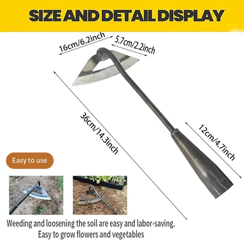 Vista 5 de 2 herramientas de azada de jardín, azada hueca endurecida de acero, extractor de malezas de jardín, herramientas afiladas de deshierbe de jardín