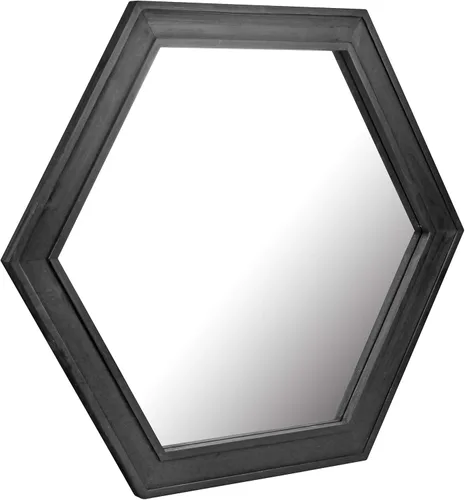 Vista 2 de Stonebriar Decorative 24" Hexagon Wall Mirror with Black Wood Frame and Attached Hanging Bracket, Decorative Country Rustic Decor for the Living