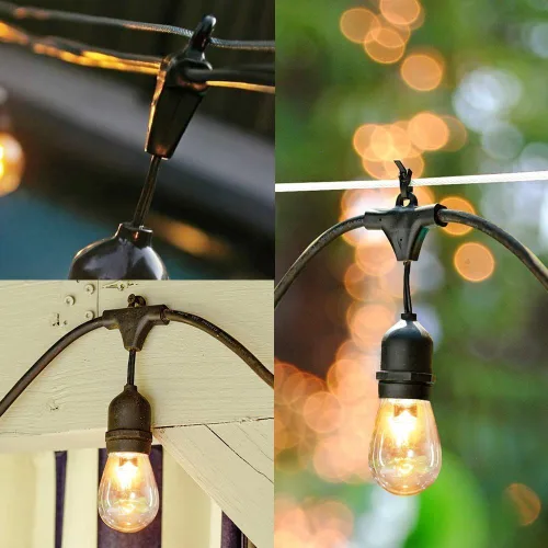 Vista 6 de SUNTHIN Luces de Cadena para Exteriores, luz de cadena de grado comercial de 48 pies con 15 bombillas Edison vintage regulables de 11 W, colgantes
