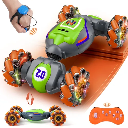 Vista 11 de QXHOL - Camión monstruo impermeable RC con gesto, vehículo de control remoto de 4WD anfibio controlado a mano para niños, vehículo todo terreno