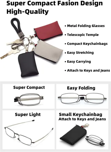 Vista 3 de Folding Reading Glasses, Key Chain Bag Readers Compact Easy Carry Readers Glasses