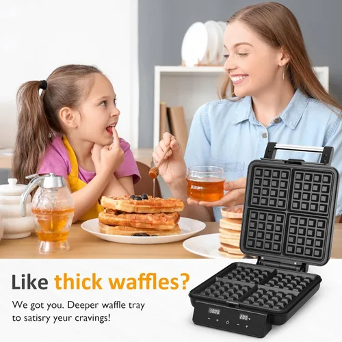 Vista 7 de Fabricante de Waffles de 4 Rebanadas con Superficie Antiadherente, Plancha para Waffles de 1200W, Control de Tiempo y Temperatura, Pantalla LCD