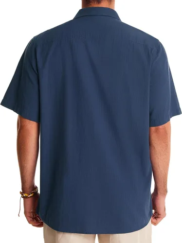 Vista 2 de Alimens & Gentle Camisas de lino para hombre, de manga corta, con botones, de algodón, para verano, playa, cubanas, camisas hawaianas