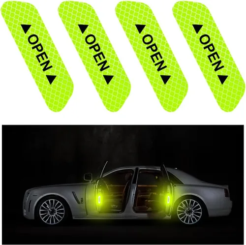 Vista 10 de 4 piezas de calcomanías reflectantes de advertencia para puerta de coche, calcomanías de seguridad para autos con visibilidad nocturna, tiras