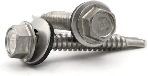 Vista 2 de Tornillos para techos de cabeza hexagonal de acero inoxidable #14 con arandela de sellado, tornillos para techos de acero inoxidable autoperforantes