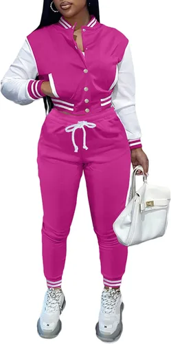 Fooullaide - Chaqueta varsity para mujer con sudadera, conjunto de 2 piezas, sudadera con capucha, chaqueta de botones estilo letterman, conjunto