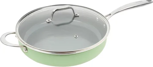 Vista 13 de Goodful Sartén antiadherente de cerámica de 11 pulgadas, ollas y sartenes aptas para lavavajillas, mango de acero inoxidable de agarre cómodo, Crema