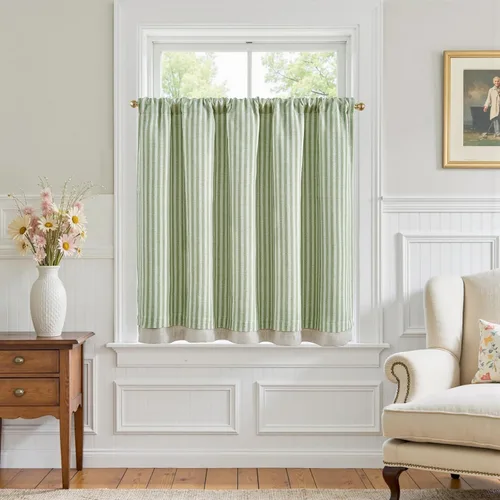 Vista 13 de jinchan - Cortinas de lino a rayas para cocina de 20 pulgadas de largo, cortinas de varios niveles, estilo granja moderna de café, tratamientos