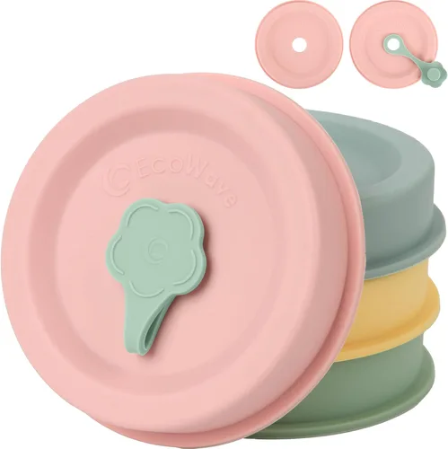 Vista 9 de CREADOR ORIGINAL - Tapas de Silicona FlipFit™ para Frascos Mason con Orificio para Pajilla - Ajuste Dual para Frascos Mason de Boca Regular y Boca