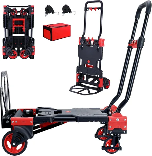 Vista 10 de Carro de mano plegable 2 en 1 con cesta, carrito de mano plegable de capacidad de 330 libras, carro de mano plegable con mango retráctil, carrito