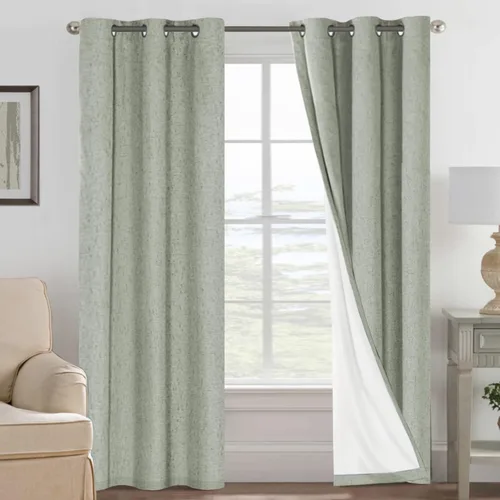 Vista 214 de H.VERSAILTEX Cortinas 100% opacas con aislamiento térmico, texturizadas, de lino, con bloqueo completo de calor y luz, para sala de estar y Negro