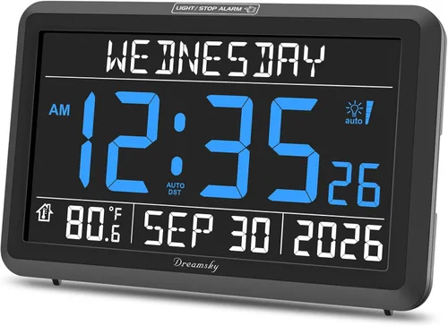 Vista 13 de DreamSky Reloj despertador digital para dormitorios, reloj de escritorio de madera con fecha, día de la semana, puerto USB, temperatura, atenuador