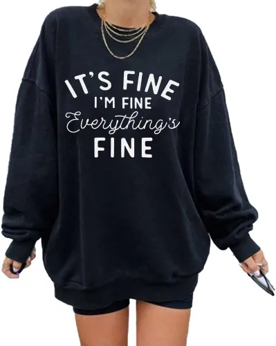 Vista 42 de Sudadera de gran tamaño para mujer, sudadera divertida con frases divertidas, casual, cuello redondo, suéter de manga larga para otoño
