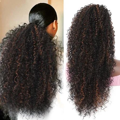 Vista 11 de Youthfee Cola de caballo con cordón para mujer, extensión de cola de caballo rizada profunda sintética mezclada con colas de caballo de cabello