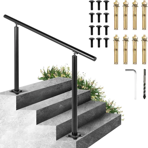 Vista 25 de VEVOR Kit de barandilla para escaleras al aire libre, pasamanos de 5 pies de 0 a 5 escalones, barandilla de aluminio negro de ángulo ajustable