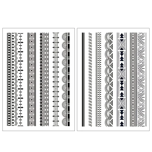 Vista 3 de Everjoy Más de 10 diseños impermeables brazo muñeca pierna círculo falso tatuaje temporal pegatinas - brazalete tribal bohemio negro