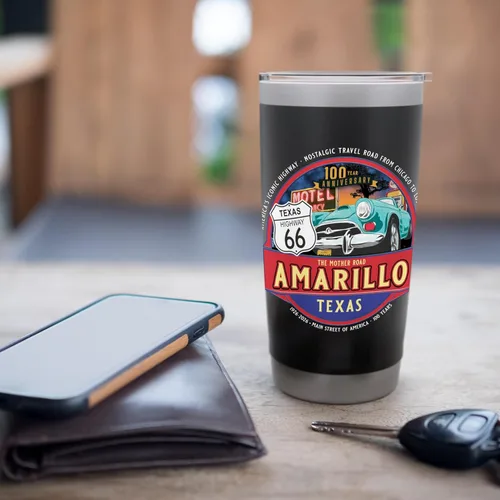 Vista 7 de 100 Years Amarillo Texas Iconic Highway 66 Souvenir Stainless Steel Insulated Tumbler