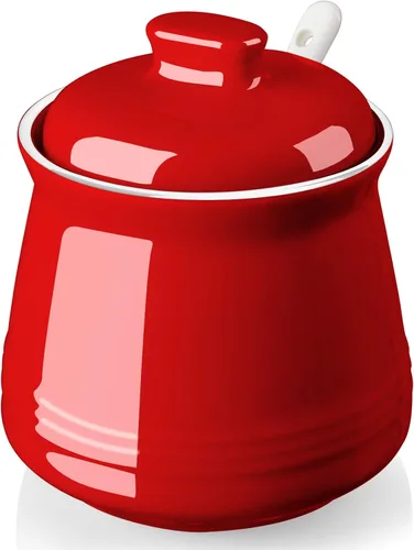 Azucarero con tapa y cuchara, azucarero de cerámica de 12 onzas con cuchara, recipiente de azúcar para barra de café, recipiente dispensador de