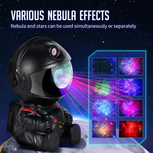 Vista 2 de Proyector de estrellas con luz nocturna de galaxia, proyector espacial de astronauta, lámpara LED de techo de nebulosa estrellada con temporizador