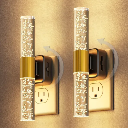 Vista 7 de DORESshop Luz nocturna LED, luces nocturnas giratorias que se enchufan a la pared con sensor de luz automática de 3000 K luz nocturna con brillo