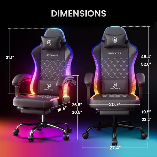 Vista 4 de GTPLAYER Video Gaming Chair with Footrest, RGB LED Lights, Massage, Lumbar Support - Ergonomic Chair with Linkage Armrest
