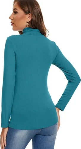 Vista 5 de LaikaKud Camisa de manga larga con cuello alto falso para mujer, camiseta térmica acanalada