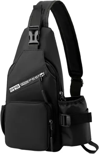 Sling Bags Crossbody with Water Cup Pocket Leather Messenger Bag,Chest Bag Sling Bag with USB Hole for Outdoor Travel