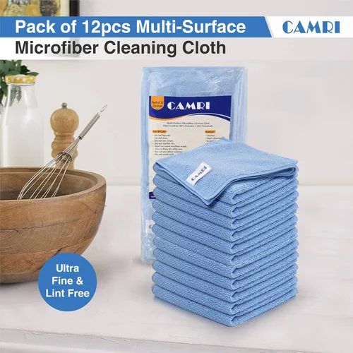 Vista 4 de Paquete de 12 paños de limpieza de toallas de microfibra, tamaño 12.6 x 12.6 pulgadas, azul, sin pelusas, súper absorbente, sin rayas, lavable