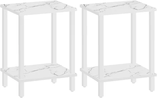 Vista 76 de TUTOTAK TB01BMW034 - Mesa auxiliar, mesita de noche con estante de almacenamiento de 2 niveles, para espacios pequeños