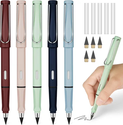 Vista 12 de Ainiv Lápiz sin tinta de color, 12 juegos de lápices infinitos reutilizables eternos con 12 puntas reemplazables de colores adicionales