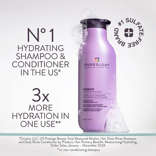 Vista 3 de Pureology Hydrate Shampoo – Moisturizes & Nourishes Dry Hair, Sulfate-Free