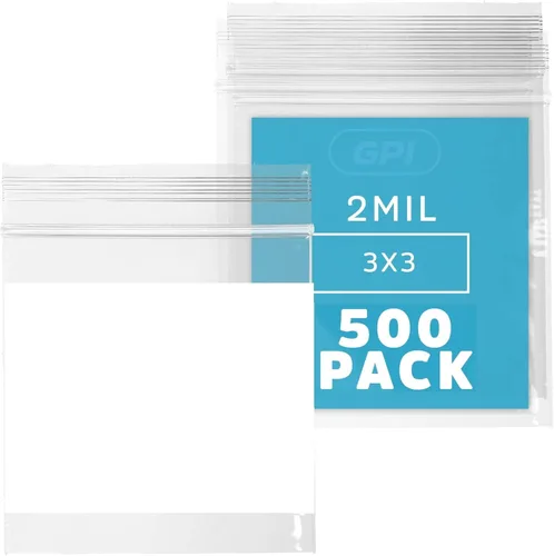 Vista 23 de GPI - Mini bolsas con cremallera de 1 x 1 pulgada, paquete de 100 bolsas de plástico transparente con cierre con cremallera con bloque blanco