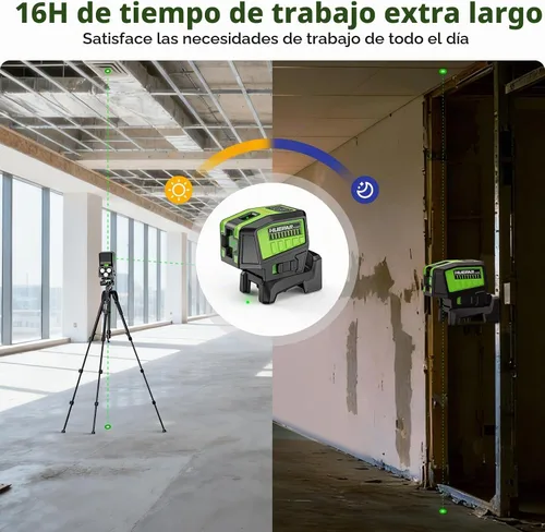 Vista 8 de Huepar Nivel Láser PL211G con 2 Puntos de Plomada - 2 Puntos de Plomada y 2 Líneas Cruzadas Herramienta de Nivel Láser de Alineación Modo Plus