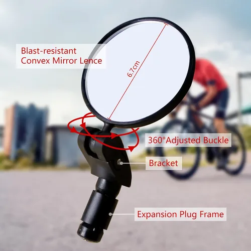 Vista 8 de Espejo de bicicleta, espejo de extremo de barra de bicicleta, espejo retrovisor seguro para ciclismo, manubrio ajustable de rotación de 360°, espejo