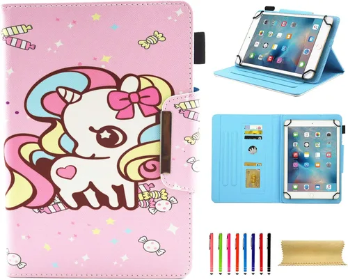 Vista 13 de Funda universal para tablet de 7 pulgadas, piel sintética [ranuras para tarjetas], cubierta magnética, para Samsung Galaxy Tab E/Tab A 7.0, Fire 7