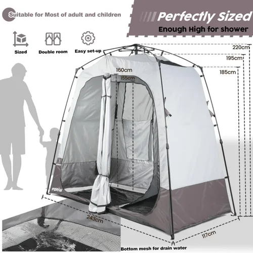 Vista 29 de Porayhut Camping Shower Tent Deluxe Changing Room Easy Set Up Privacy Shelter,Large Toilet Tent with Floor Drain Design for Beach, Camping,Hiking