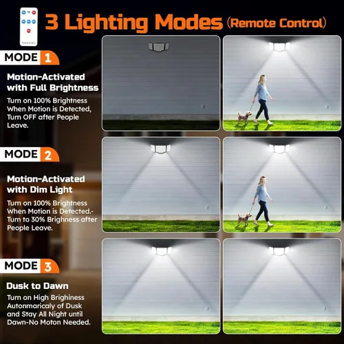 Vista 5 de CLAONER Luces LED de seguridad con sensor de movimiento para exteriores, 6500 K, reflectores de control remoto, del atardecer al amanecer, 20 W